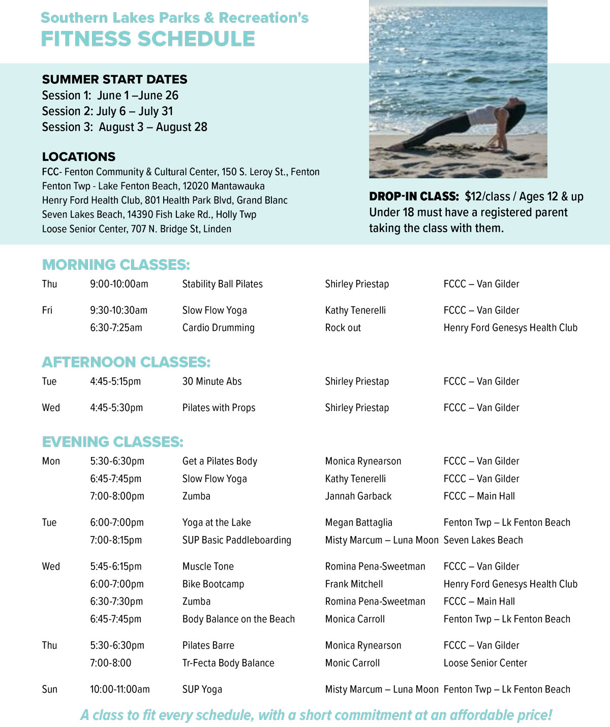 SLPR Summer Fitness Schedule