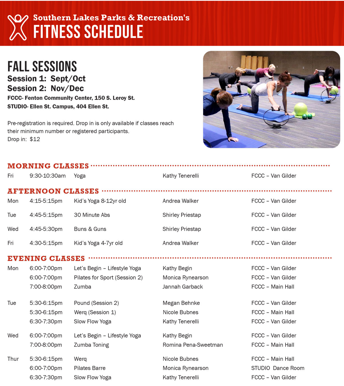 Fall Fitness Schedule