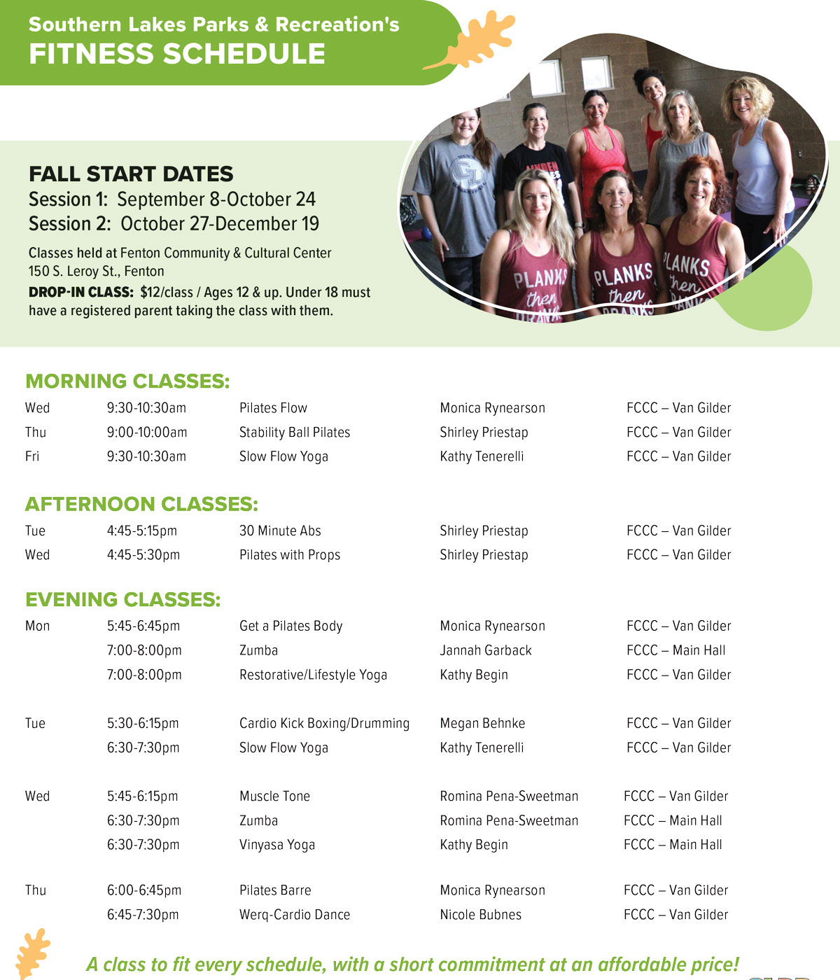 SLPR Fitness Schedule Fall 2025