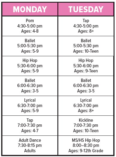 SLPR Winter-Spring 2024 Dance Schedule